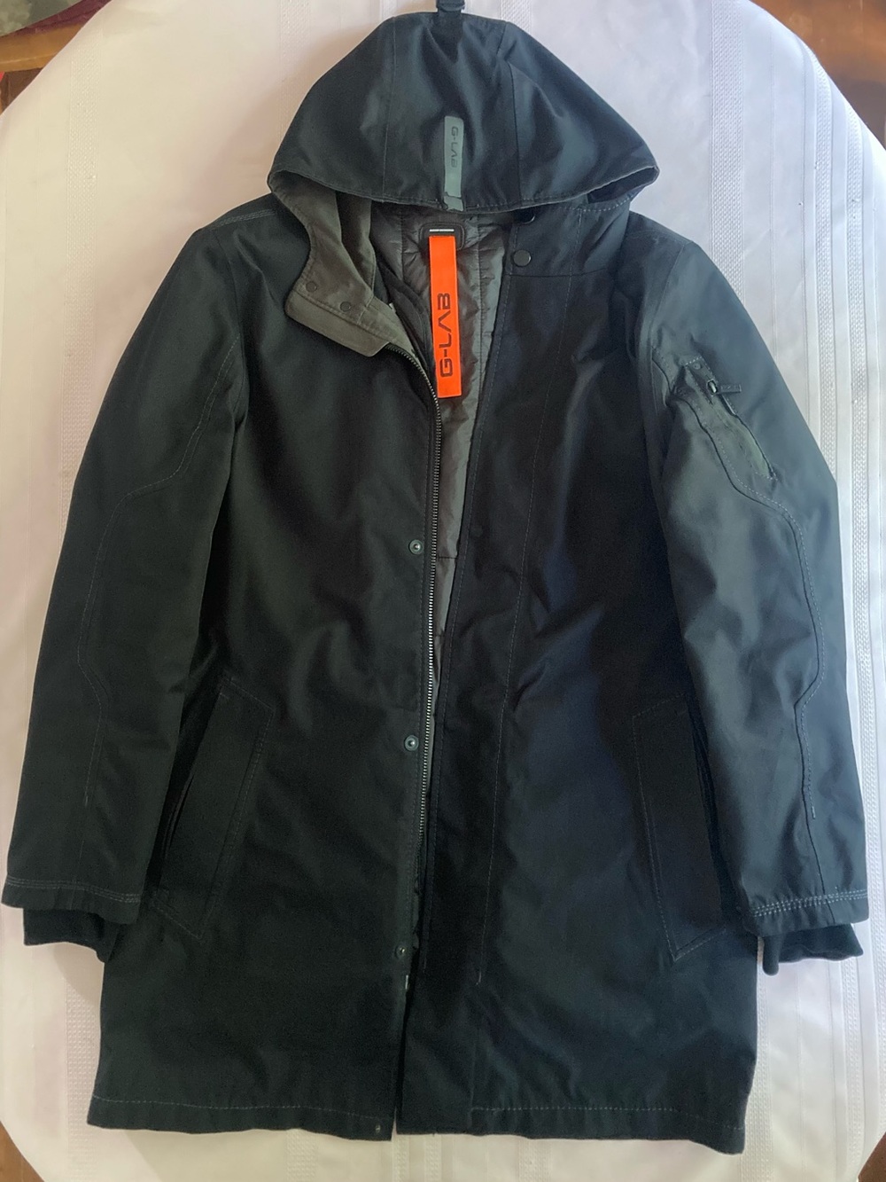 G-Star Black Hooded Trench Coat with Orange Interior Tag